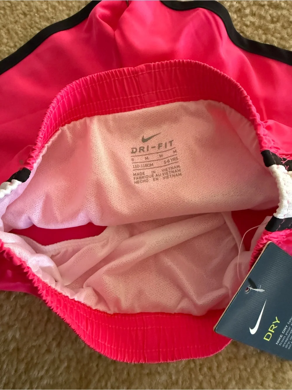NWT Nike Girls Bright Pink Running Athletic Shorts with Black & White Trim